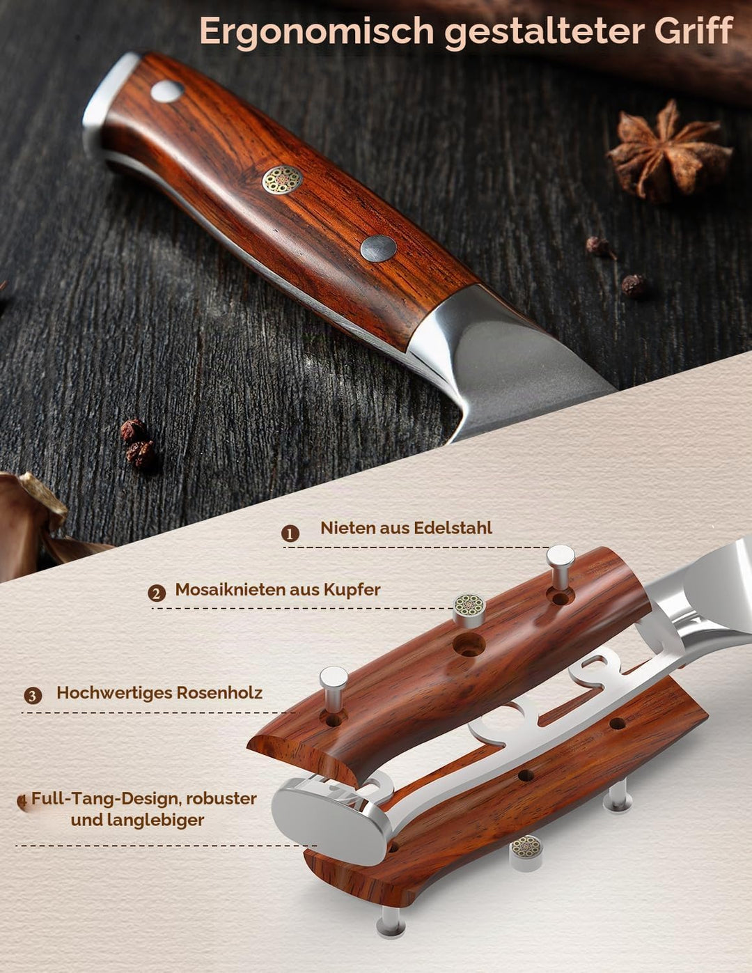 XINZUO 18.5cm Damaskus Nakirimesser, scharf Küchenmesser 67 Schichten Damaststahl profi Kochmesser C