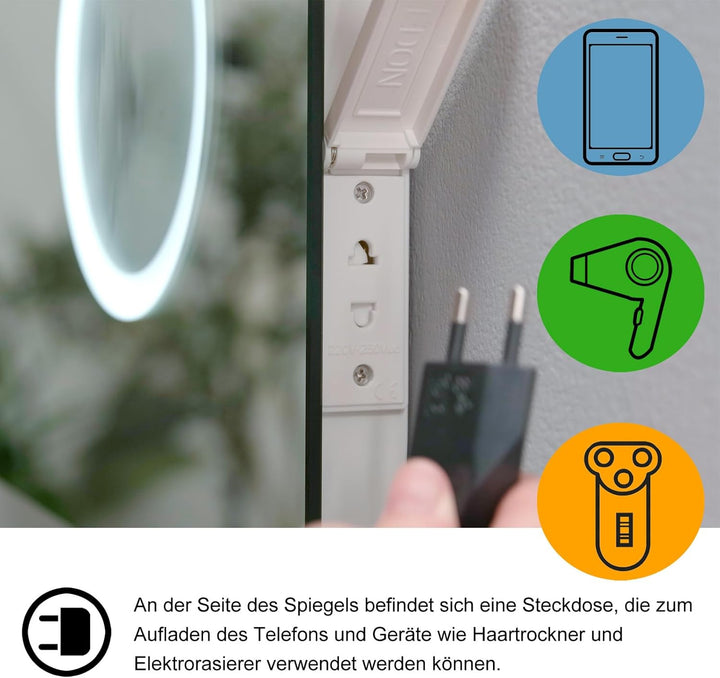 MIQU LED Badspiegel 50x70cm Wandspiegel mit Beleuchtung mit 3-Fach Vergrösserung Touch Anti-Beschlag