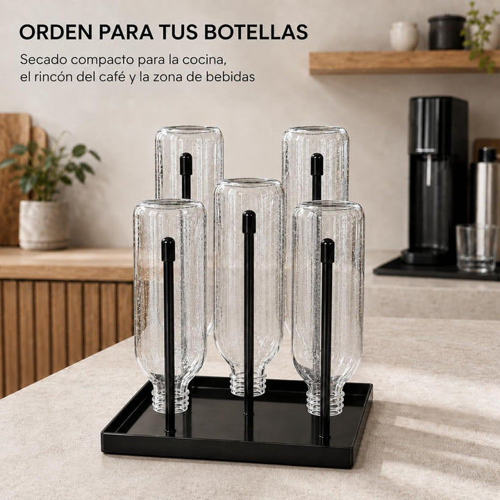 Metal Bottle Drying Rack with Stable Square Base for SodaStream &amp; Sports Bottles – Rust-Resistant Bl