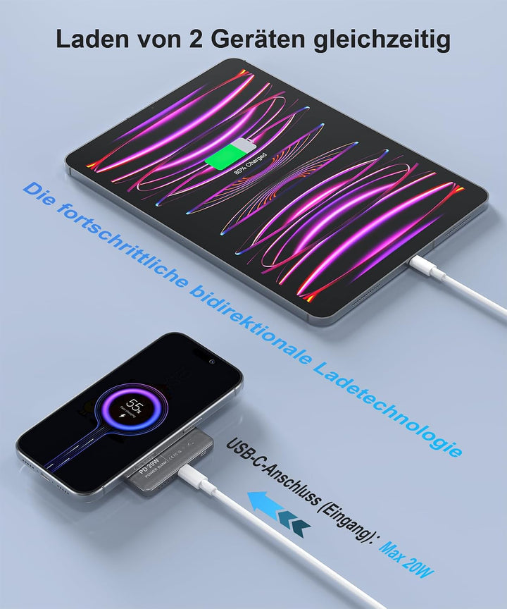 Powerbank iPhone für Magsafe,0.8cm Ultra Slim Magnetische Powerbank 6000mAh das Grau 6000.0 Milliamp
