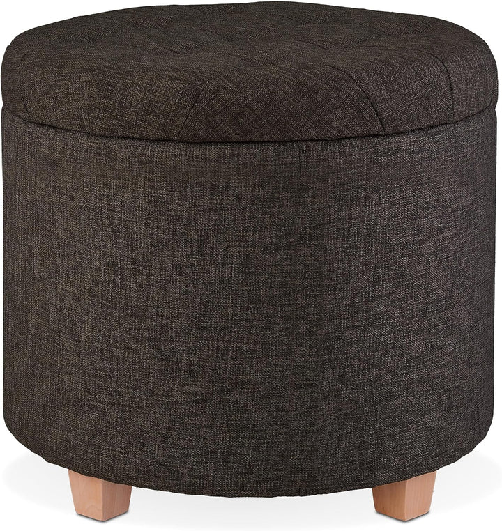 Relaxdays Sitzhocker mit Stauraum, gepolsterter Hocker rund, für Wohnzimmer, Leinen-Optik, H x D: 41