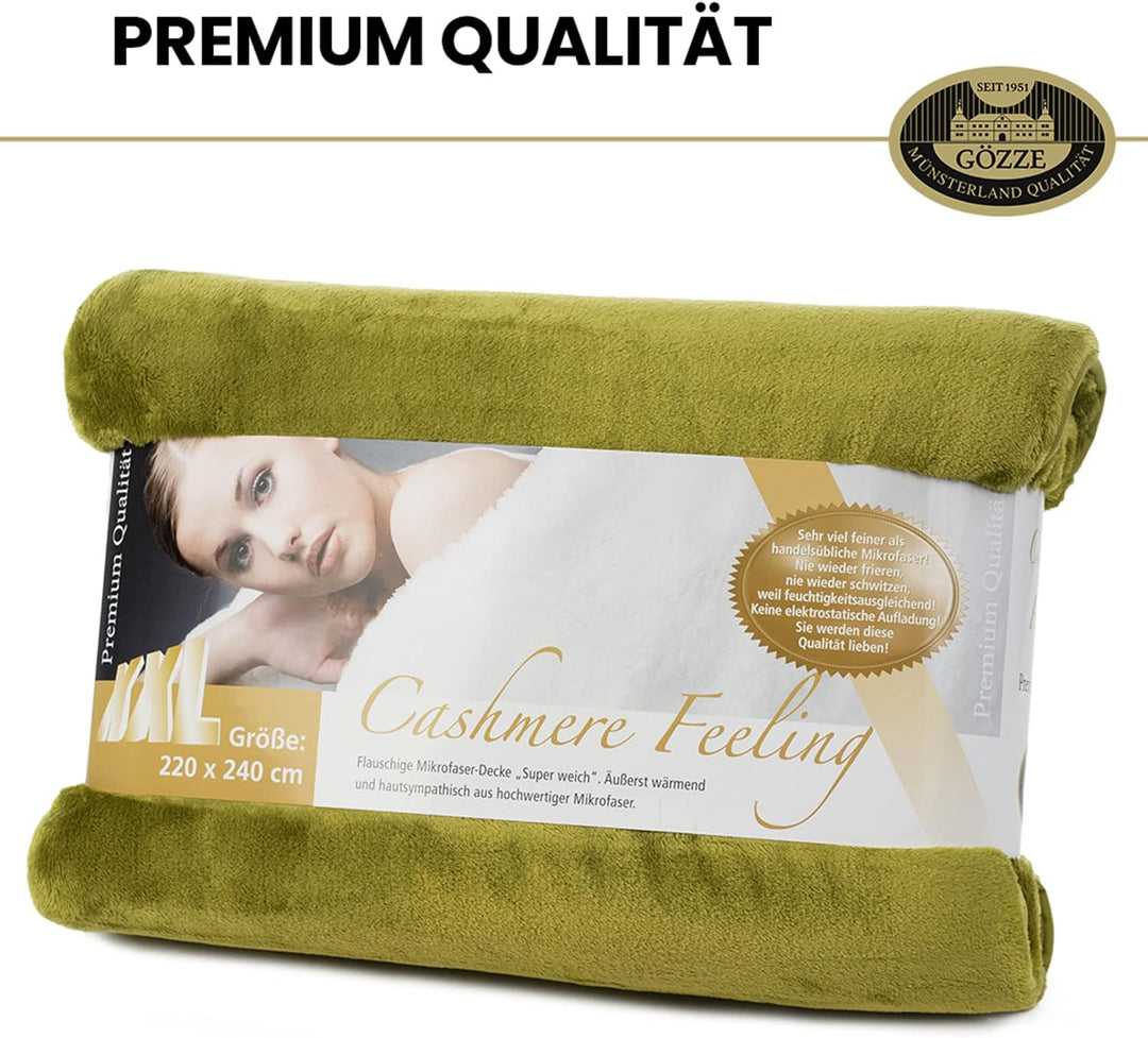Gözze - Premium Cashmere-Feeling Wohn- und Kuscheldecke, 500 g/m², 220 x 240 cm - Limonengrün, Limon