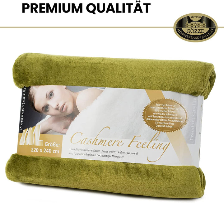 Gözze - Premium Cashmere-Feeling Wohn- und Kuscheldecke, 500 g/m², 220 x 240 cm - Limonengrün, Limon