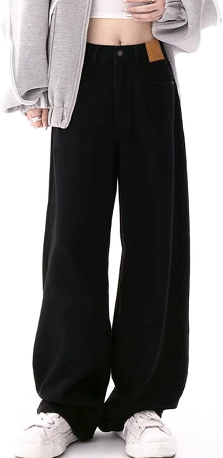 Damen Baggy-Jeans mit hoher Taille weites Bein Denim-Hose 90er-Jahre-Streetwear gerade Beinhose lock
