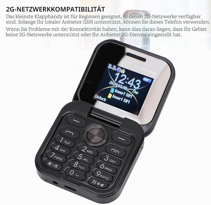Entsperrtes Klapphandy für Senioren, ältere Menschen, 2G Basic, Einfach zu Bedienendes, Kleinstes Mo