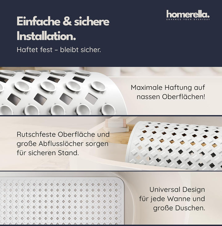 homerella® Badewannenmatte rutschfest 88x39cm, INKL. HAKEN, Rutschfeste Badematte BPA frei, Duschmat
