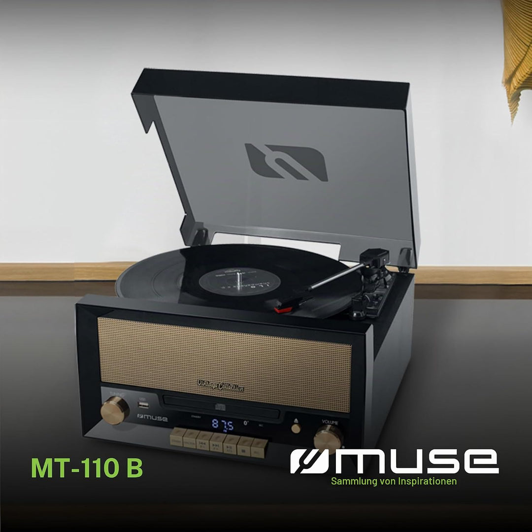 Muse MT-110 B Retro Plattenspieler mit USB, AUX-In, CD, Bluetooth schwarz
