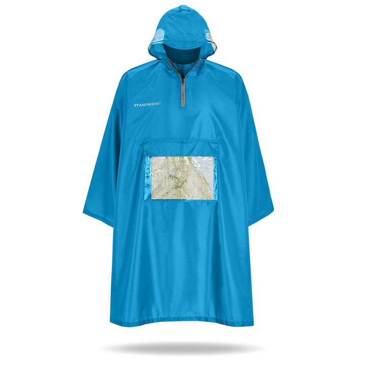 STANDWERK Regenponcho mit einzigartiger Navigationstasche und Sichtfenster fürs Wandern - Regencape