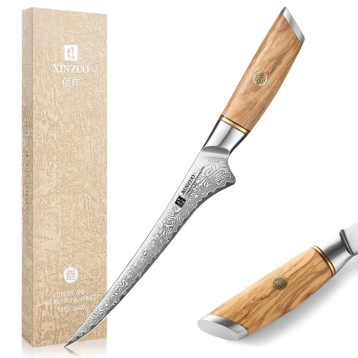 XINZUO 17,8cm Damastpulverstahl Filetiermesser, 73 Schichten Damastmesser Fischmesser Profi Kochmess