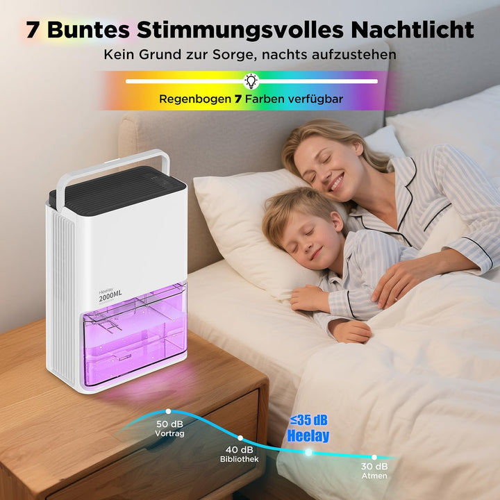 Luftentfeuchter 2000ml, 25dB Leiser Ersetzen Luftentfeuchter Granulat Elektrisch Energiesparender Ra