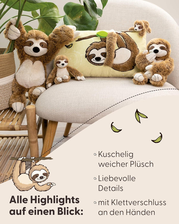 NICI Kuscheltier Faultier Slobby 35cm mit Klettverschluss braun - Stofftier aus weichem Plüsch, nied