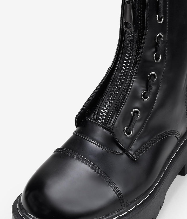 BOSANOVA Militär-Stiefel mit gezackter Plattform und Schnürung oben, mit Reissverschluss, für Damen