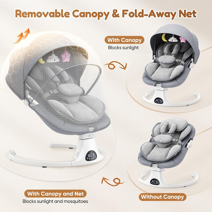Elektrische Babyschaukel (0–6 Monate) – Babywippe ab der Geburt mit 5-Punkt-Gurt, 5 Schaukelgeschwin