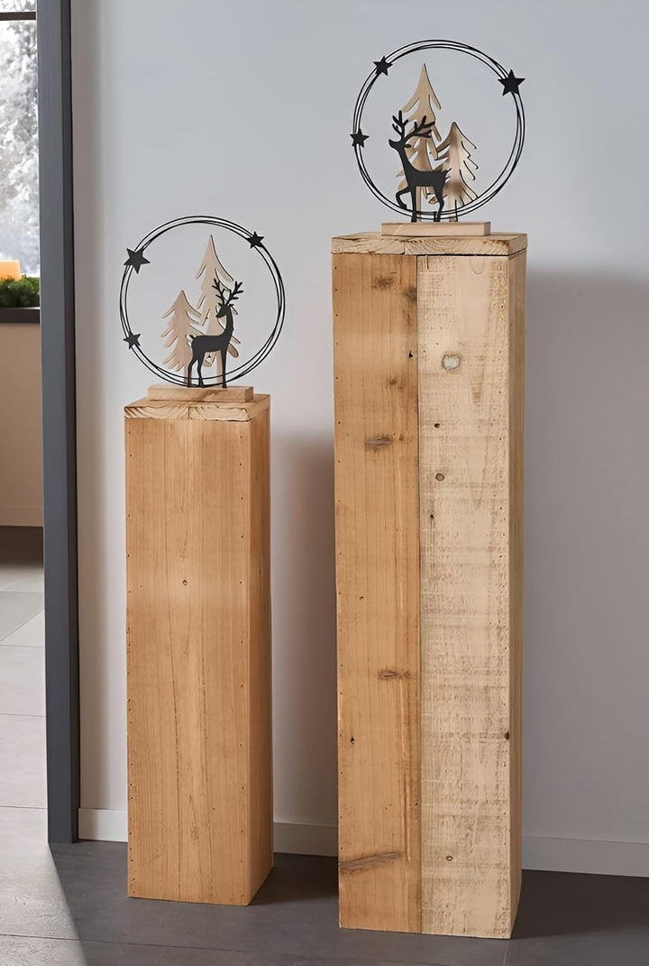 Dekoleidenschaft 2X Dekosäule Rustikal aus recyceltem Holz, 60 + 79 cm hoch, Holzsäule, Podest, Blum