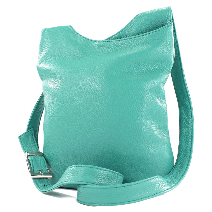 modamoda de - T221 - ital. Umhängetasche Schultertasche Medium aus Leder Türkisgrün, Türkisgrün