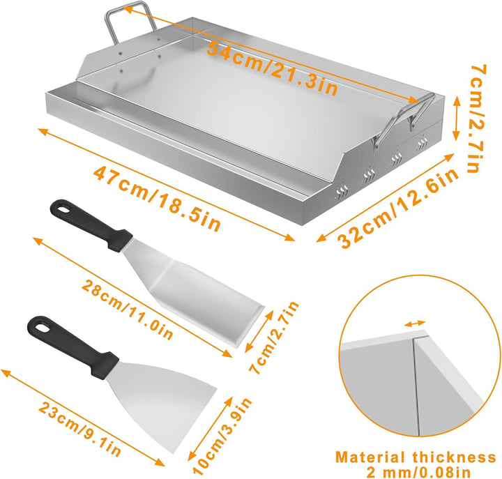 Froadp Edelstahl Grillplatte | 47x32x7cm Universal BBQ Plancha mit Ölrinne | BBQ Plancha für Gas- &amp;