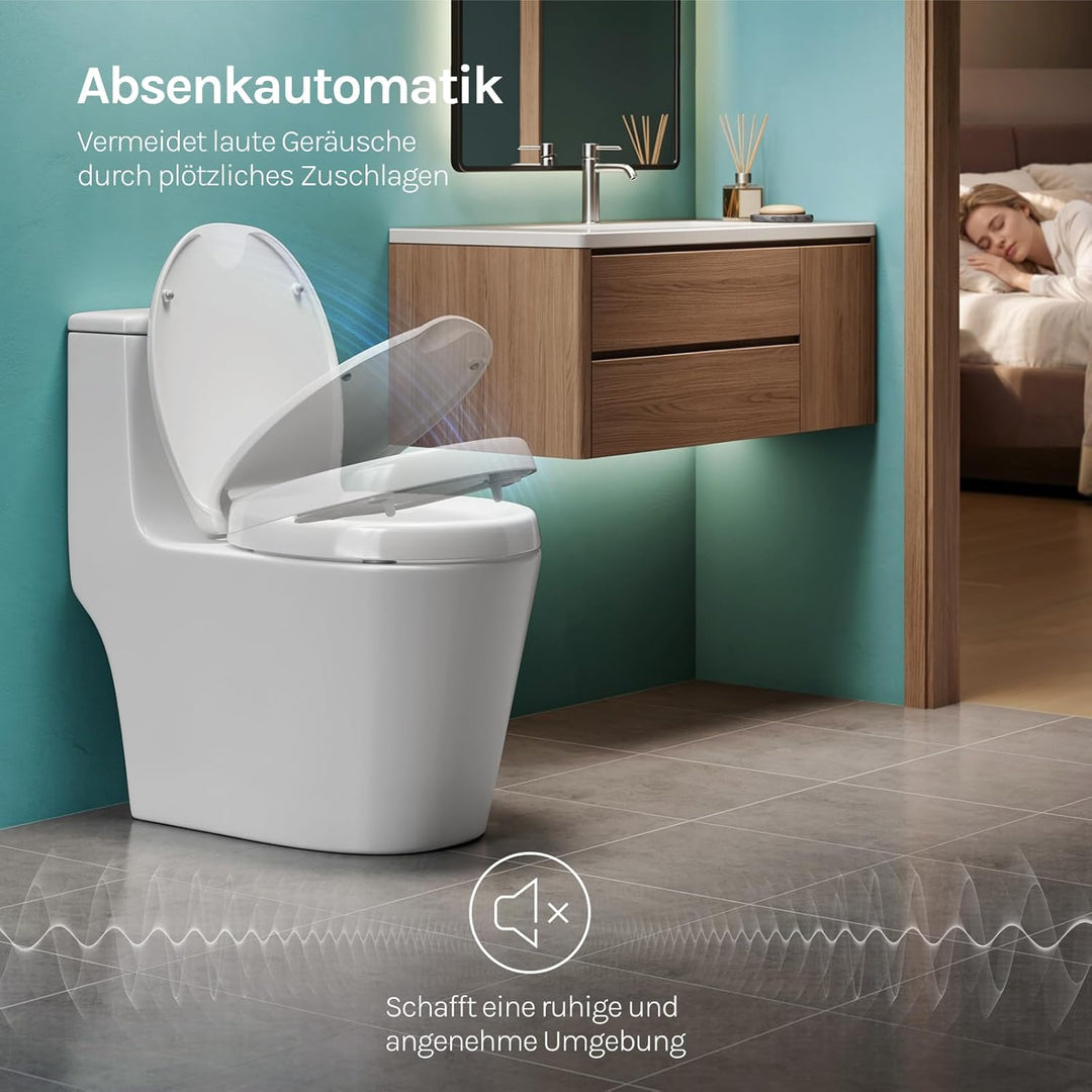 WOLTU Toilettensitzerhöhung, Toilettendeckel Erhöhung 5cm, WC Sitz mit Absenkautomatik O-Form, aus D