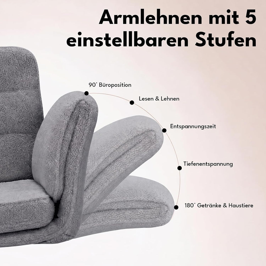 5-Stufen Armlehnen Bürostuhl 150kg, Schneidersitz Stuhl Grau, Grau