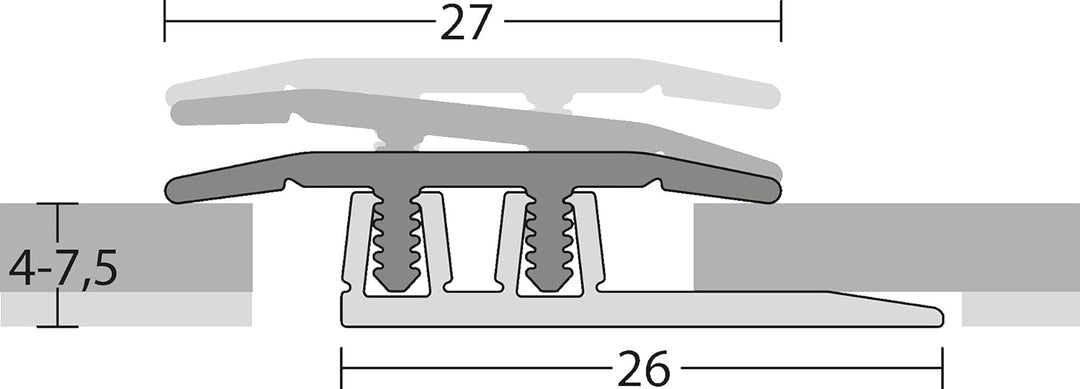 Prinz Profi-Design Übergangsprofil -Für Aufbauhöhen von 4,0 -7,5 mm Edelstahl gebürstet 270cm 27 mm