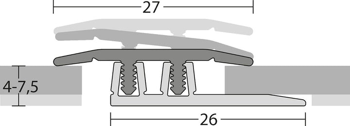 Prinz Profi-Design Übergangsprofil -Für Aufbauhöhen von 4,0 -7,5 mm Edelstahl gebürstet 270cm 27 mm
