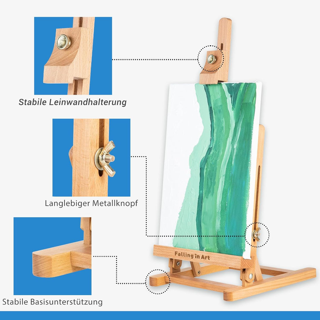 COOZEE Grundlegende H-Frame-Tabletop-Staffelei, Einstellbare Buchenwood -Desktop -Staffelei, tragbar