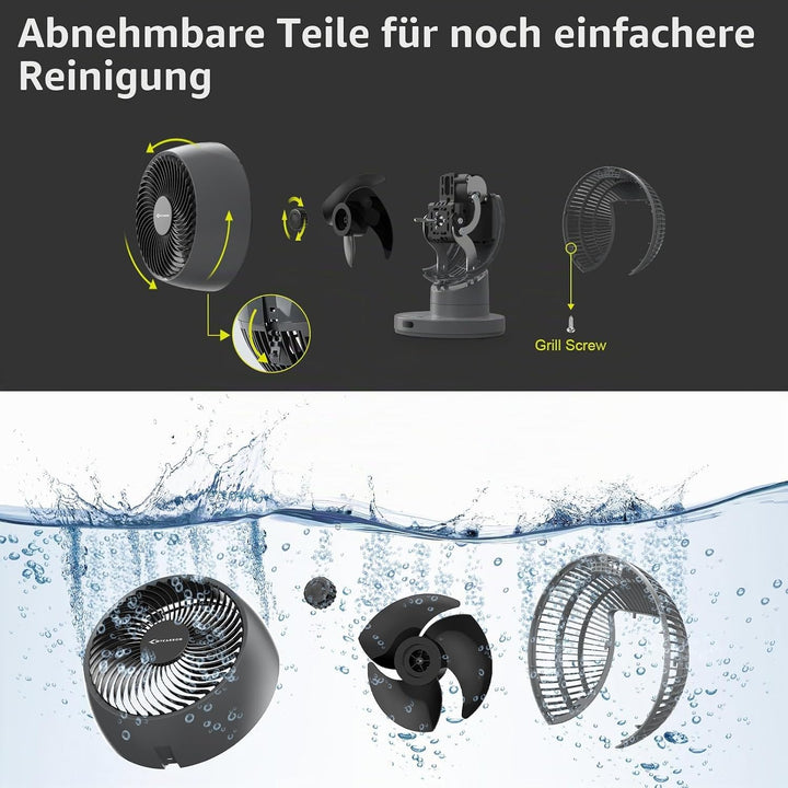 MYCARBON Ventilator leise DC Motor 30°/60°/90° Oszillation 10 Stufe 12h Timmer Turbo Modus Tischvent