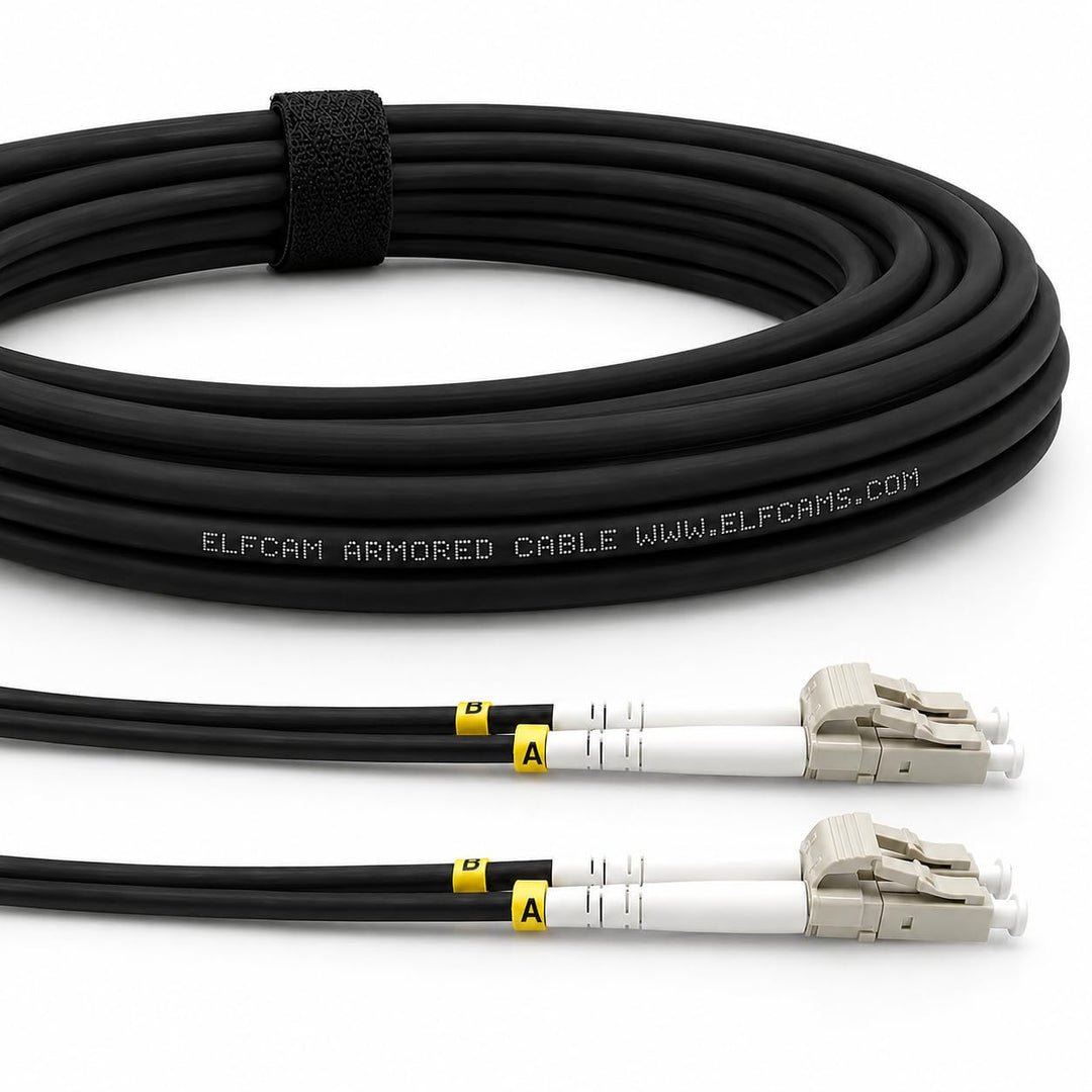 Elfcam® - 40m Gepanzerte Glasfaser-kabel LC/UPC auf LC/UPC OM3 Multimode Duplex 50/125um LSZH, LWL-K