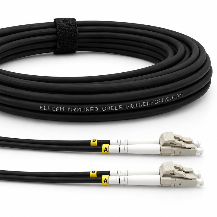 Elfcam® - 40m Gepanzerte Glasfaser-kabel LC/UPC auf LC/UPC OM3 Multimode Duplex 50/125um LSZH, LWL-K