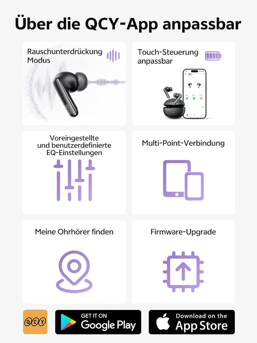 QCY MeloBuds N70 Kabellose In-Ear Kopfhörer | ANC 56dB, LDAC, Hi-Res, 6 Mikrofone, 50h Akku, Kabello