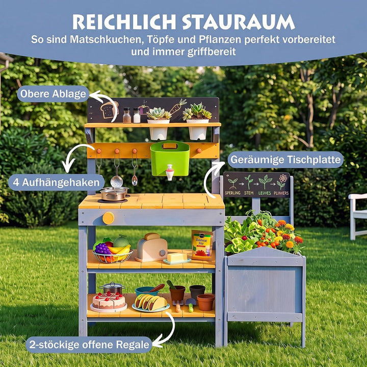 COSTWAY Matschküche Kinder Outdoor, Spielküche mit Wassertank &amp; Wasserhahn