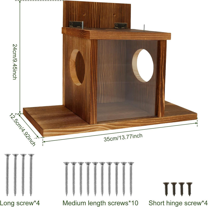 Eichhörnchen Futterhaus Wetterfes mit Quadratisches Transparentes Fenster | Holz Eichhörnchenhaus Ei