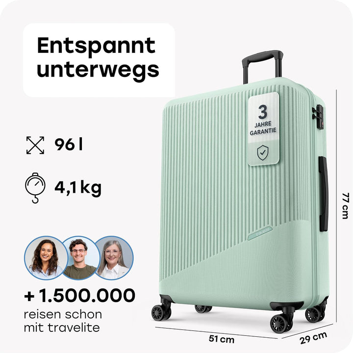 travelite 4-Rad Hartschalenkoffer gross 96 Liter, Gepäck Serie BALI: ABS Hartschalen Trolley mit TSA
