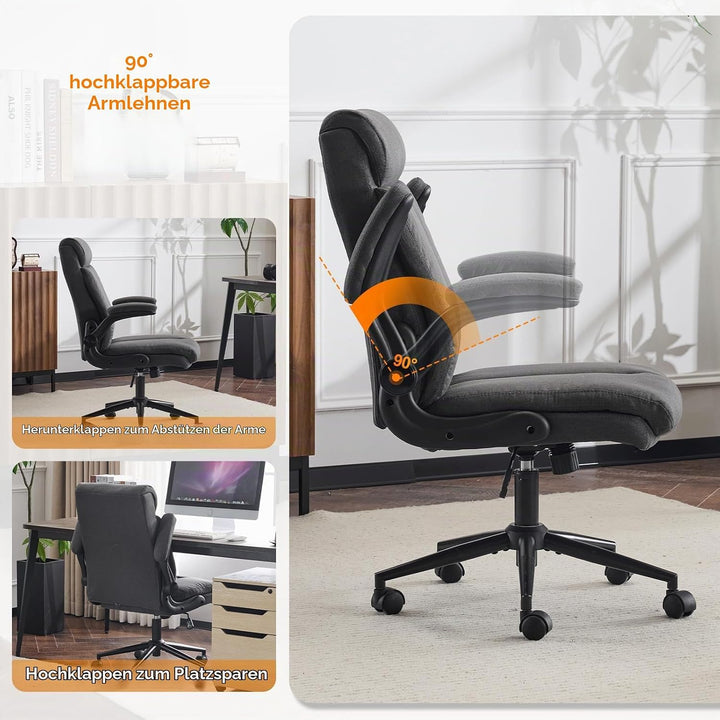 Bonnlo Ergonomischer Bürostuhl, Schreibtischstuhl mit hochklappbarer Armlehne, Computerstuhl, Drehst