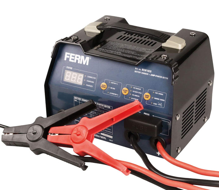 Ferm Akkuladegerät mit Impuls-Erhaltungsladung und Starthilfe - 6V/12V