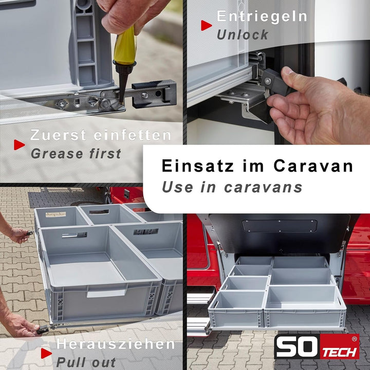 1 Paar SOTECH Schwerlastauszüge VarioSlide KV2-200-H76-L950-EH 965,2 mm mit Lock-in/out Einrastfunkt