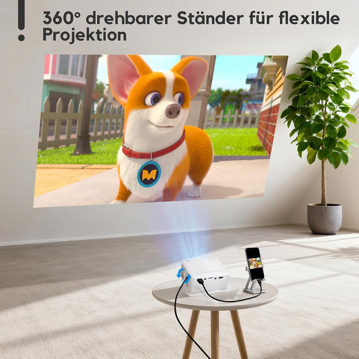 Mini Beamer mit Stativ, Beamer Full HD 1080P Unterstützt, AKIYO O1 Video Beamer für Handy Phone, Ges