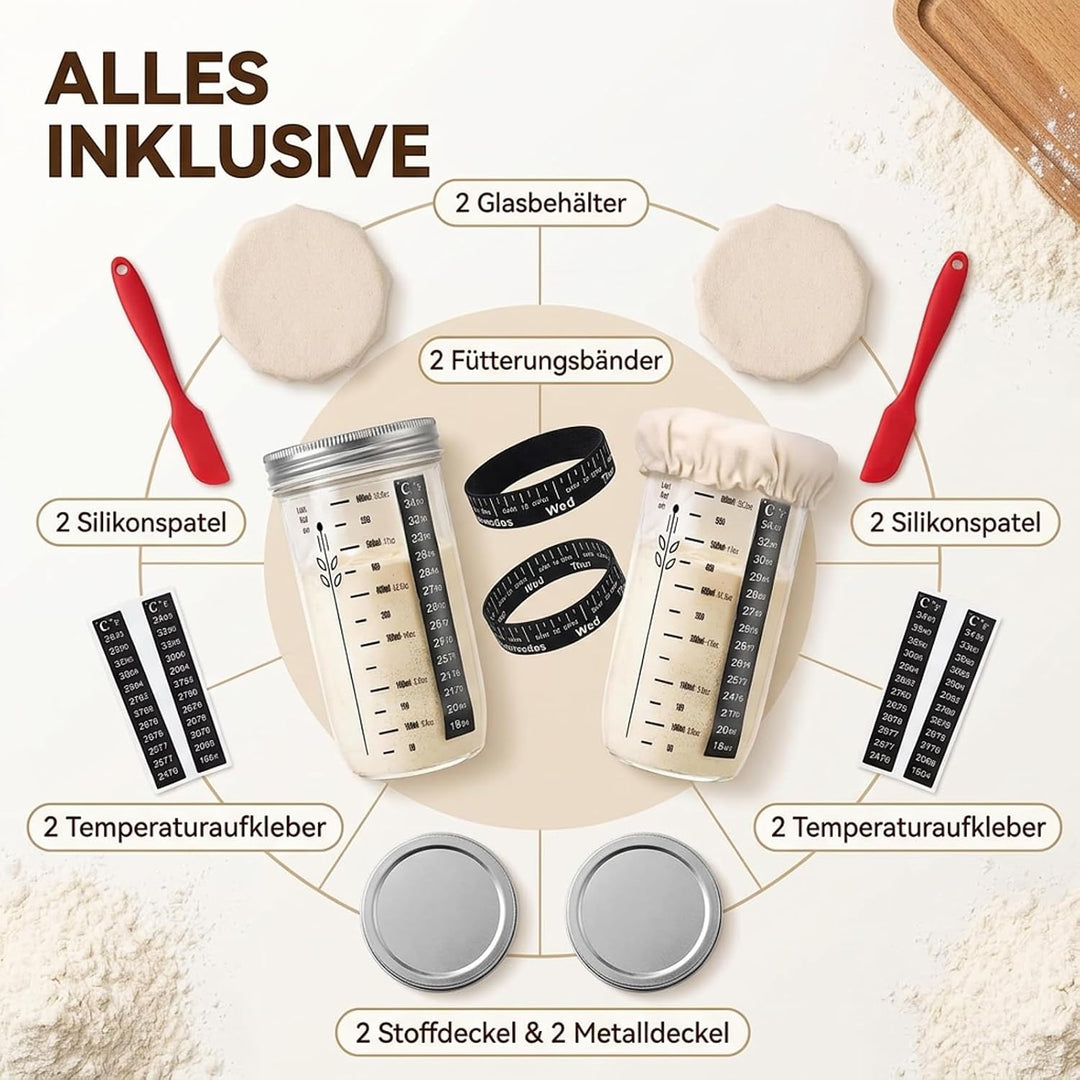 Sauerteig-Starter-Set, 2er-Pack 730ml Glasbehälter