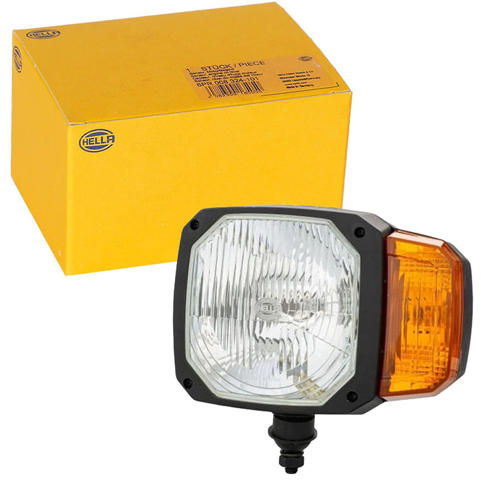 HELLA - Halogen-Hauptscheinwerfer - 12V - Einbau - Lichtscheibenfarbe: gelb - Stecker: DEUTSCH Steck