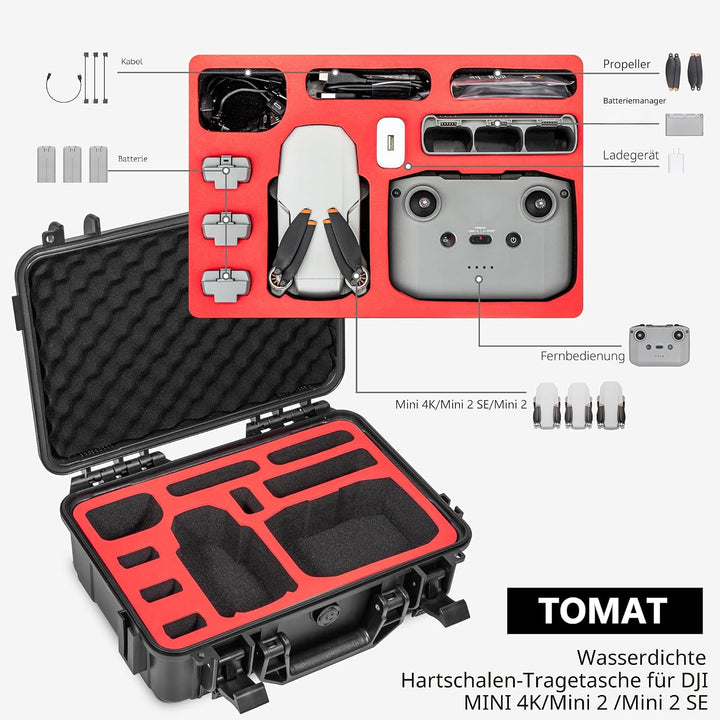 Tomat Wasserdichter Hartschalenkoffer für DJI Mini 4K Drone Fly More Combo