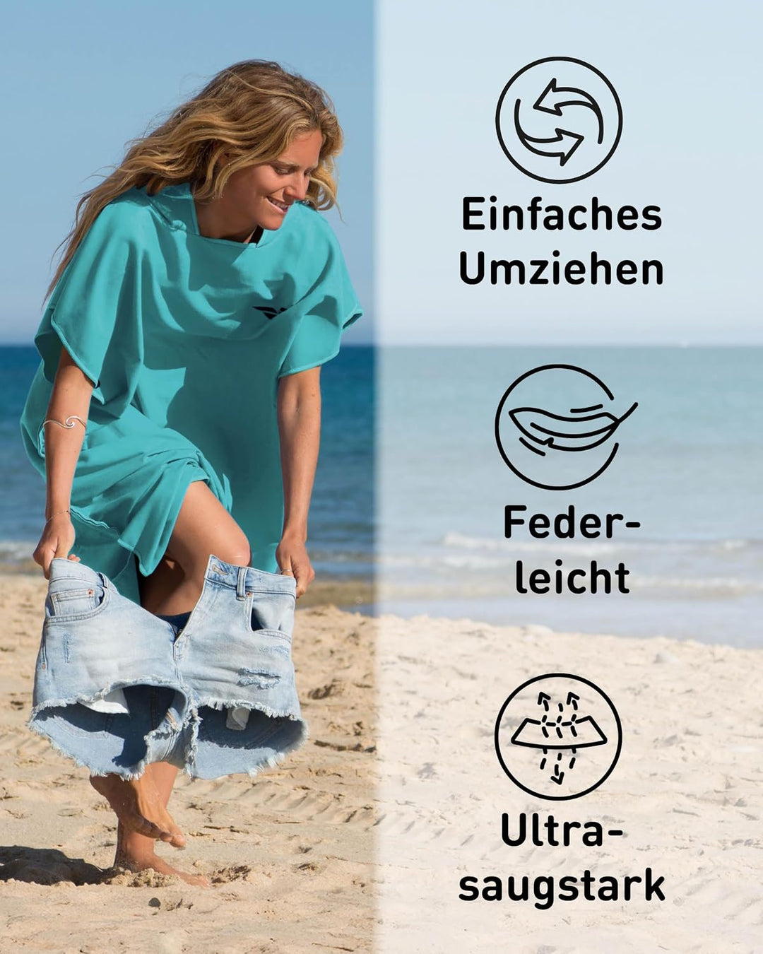 Fit-Flip Badeponcho aus Mikrofaser für Damen, Herren und Kinder | schnelltrocknend, kompakt und ultr