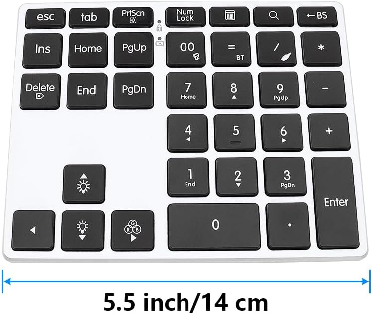 Riven Bluetooth Numeric Keypad, 34 Tasten Wiederaufladbare Wireless Numeric Keypad mit 7 Farben Hint