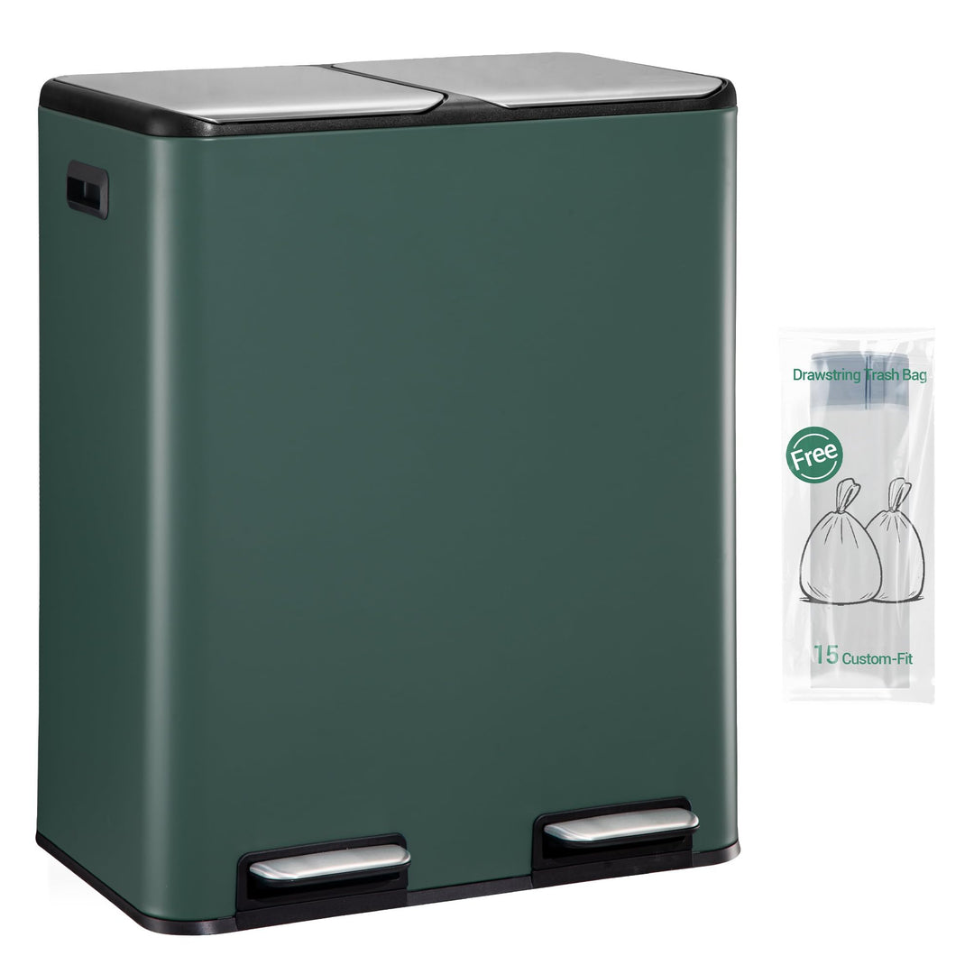 Hzuaneri Mülleimer Küche, 2 x 30 L, Mülltrennsystem 2 Fächer 60 L, Edelstahl-küchenmülleimer, Tretmü
