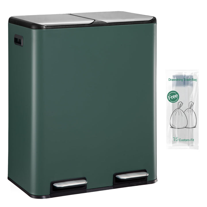 Hzuaneri Mülleimer Küche, 2 x 30 L, Mülltrennsystem 2 Fächer 60 L, Edelstahl-küchenmülleimer, Tretmü