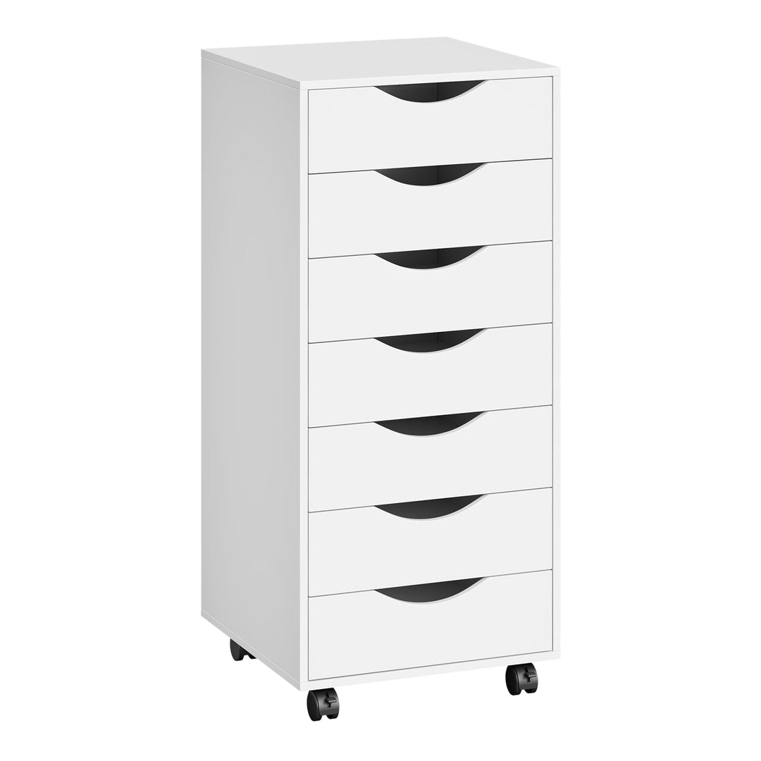 WOLTU Rollcontainer mit 7 Schubladen, mobiler Aktenschrank mit Rollen Weiss 7 Schubladen (90H cm), W