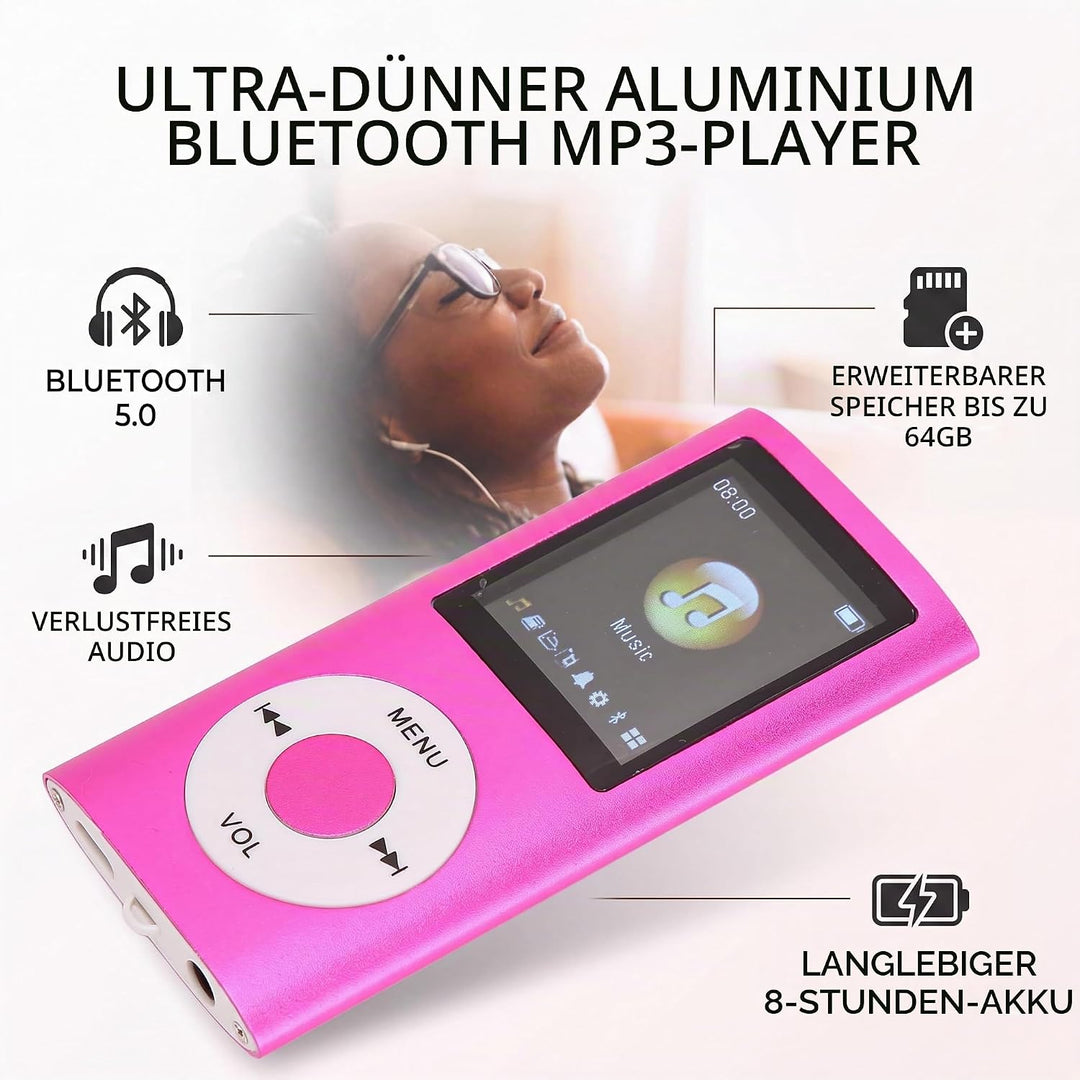 MP3 Player, Verlustfreier Sound, MP3 Musik Player mit Bluetooth, Ultradünner LCD Bildschirm, MP4 MP3
