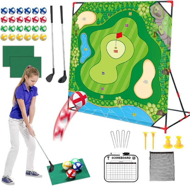 Golf Spielset für Zuhause mit Puttmatte, Klebebällen &amp; Tragetasche – Cornhole-Spiel für Garten, Juge