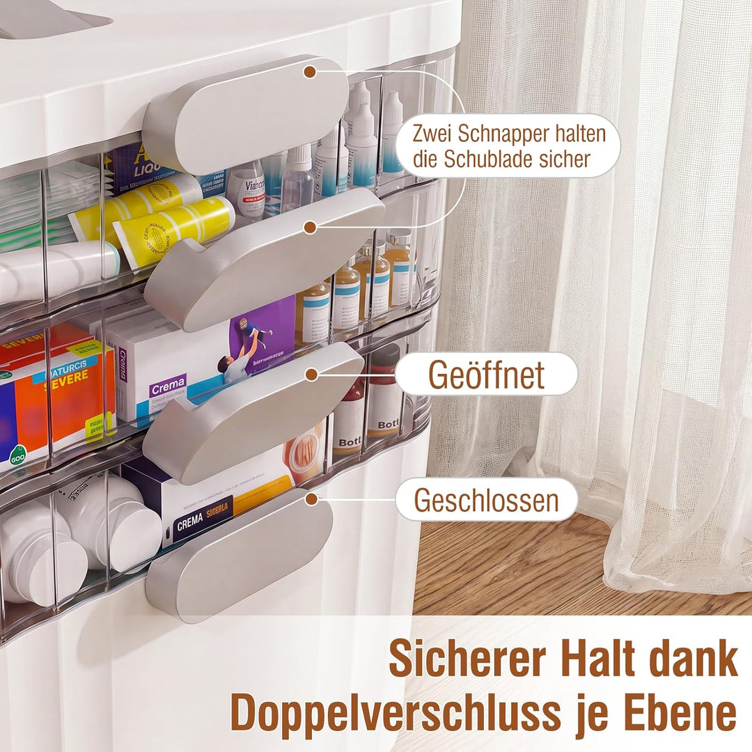 Storivo Medikamentenbox mit Tragegriff 4 Stöckige für Zuhause, Schule 34.1*22*29.5cm Freistehend, 34
