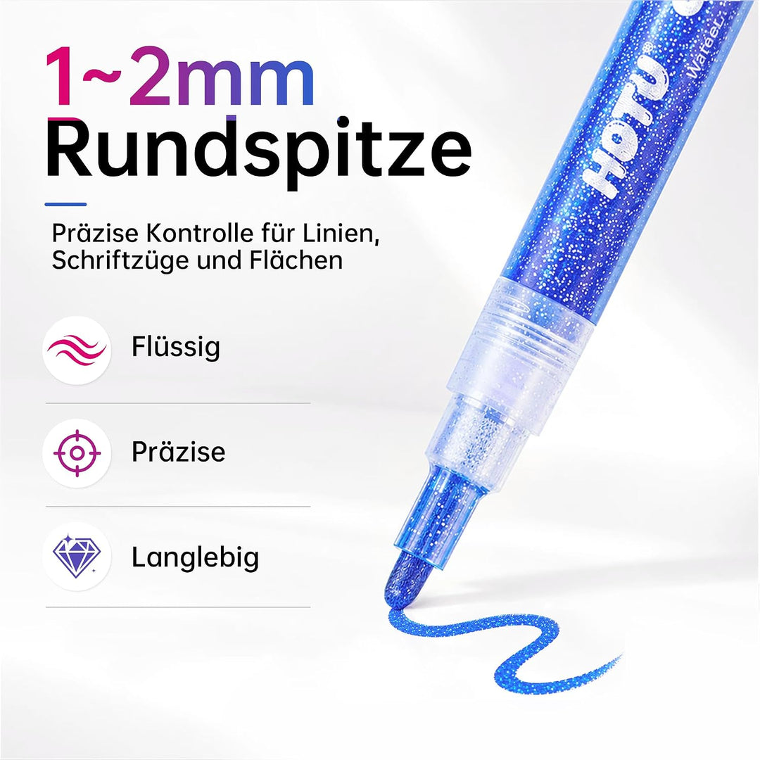 HOTU Glitzerstifte Set 12 Farben Glitzer Filzstifte Zeichenset 1-2mm, 12 Farben