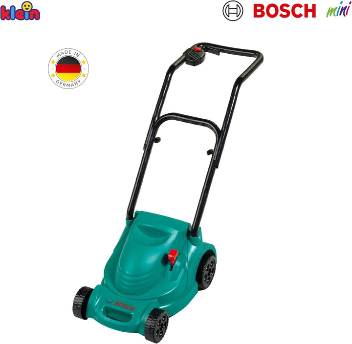 Theo Klein 2702 Bosch Rotak Rasenmäher, Mit Knattergeräusch beim Fahren, Anti-UV, Spielzeug für Kind