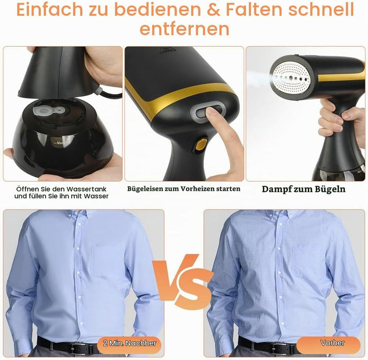 HOTUT Tragbarer Dampfglätter,1500W Dampfbürste,Steamer Dampfglätter mit 300 ml Wassertank,Hand-Dampf